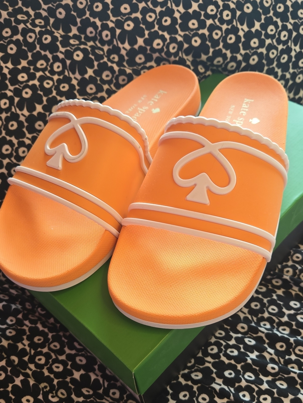 kate spade Orange Slide Sandals with White Spade Detail